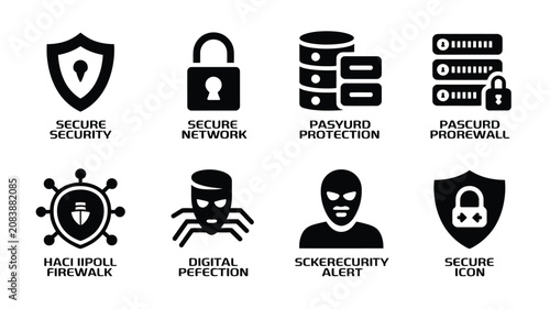 фотографія Modern cybersecurity icons set showcasing protection firewall hacking threats an