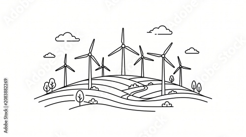 Renewable energy line art wind farm landscape with renewable landscape sustainable environment