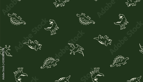 Whimsical dinosaur pattern on dark green background for children's products and nursery decor