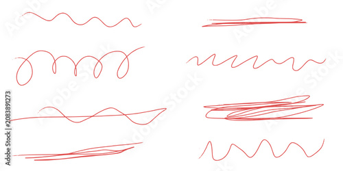 Red pencil stroke. Marker pen highlight stroke. Vector pen underline set for accent, marker emphasis element. PNG version.
