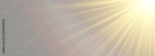 Foto Bright golden sun rays from right corner with realistic rainbow lens flare on so