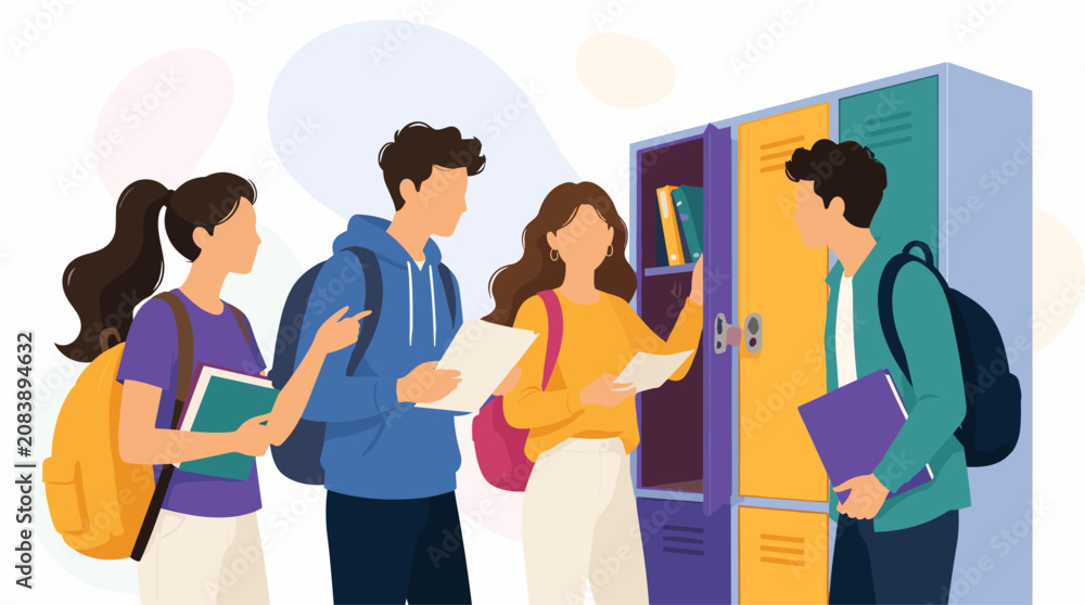 Fototapeta premium Back to School Students Using Lockers in School Hallway.