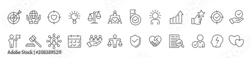 Foto A set of vector line icons related to goals and targets