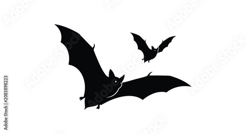 Canvas Print Silhouette illustration of two flying bats in motion.