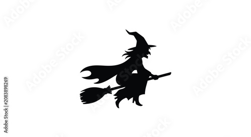 Canvas-taulu Silhouette of classic witch flying on broomstick with pointed hat