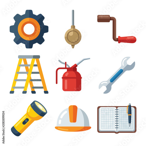 Industrial tools and equipment icons.