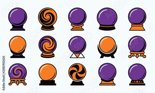 Halloween crystal balls collection mystical fortune telling prophecy icons