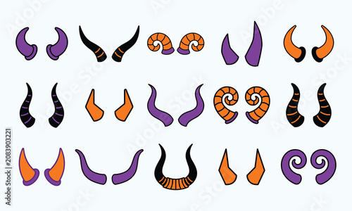 Halloween devil horns collection vector illustrations for spooky season designs
