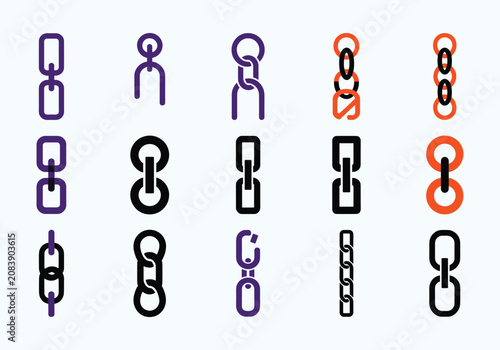 Halloween chain links icons in various colors and styles for spooky decorations