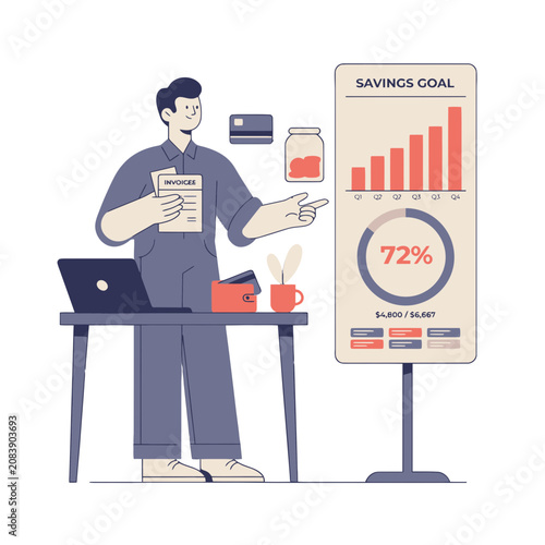 Savings goals presentation flat vector illustration