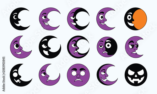 Halloween moon faces and emotions for spooky decorations and costumes