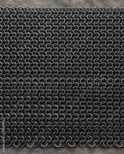 Close Up Black Steel Chainmail Armor Texture Background