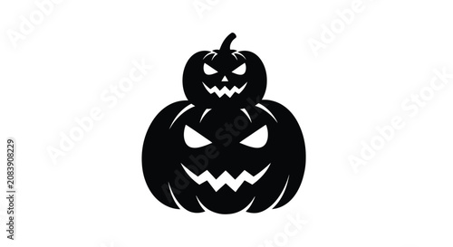 Fotografía Stacked scary jack o lantern pumpkins with menacing faces silhouette illustration