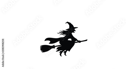 Tableau sur toile Silhouette of a witch flying on a broomstick in classic pointed hat