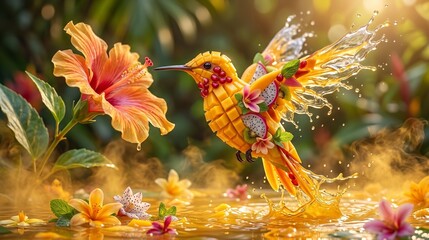 Stylized exotic bird illustration with artistic patterns and vivid colors