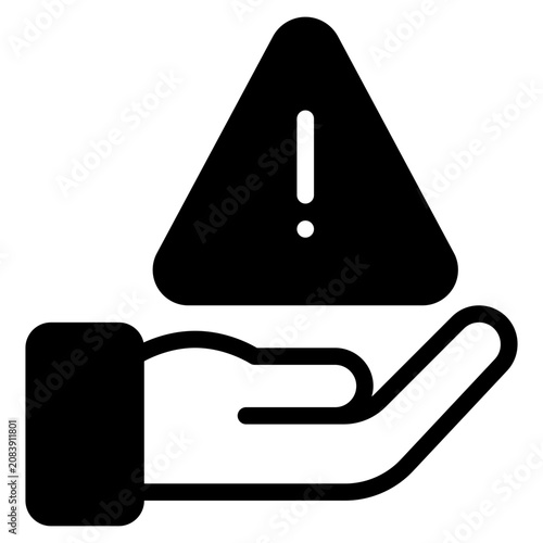 Flat style illustration of a hand holding a triangular warning sign with an exclamation mark, symbolizing caution or alert.
