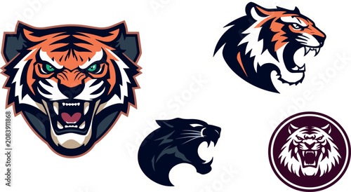 Tableau sur toile Fierce Tiger and Panther Esports Mascot Logo Vector Set with Growling Big Cat Ba