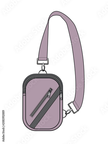 Sling bag technical illustration vector mockup template.