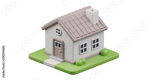 3D isometric house icon on white background.
