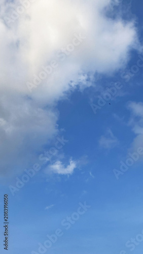 Obraz na plátně Vertical blue sky background partially covered by large cloud