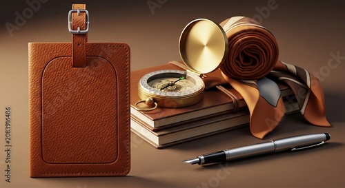 Vintage Explorer Kit with Leather Journal Brass Compass and Pen for Travel and Adventure Planning