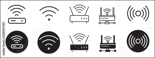 Photos Public Wifi Icon Set, City Wireless Hotspot Network and Free Internet Infrastruc