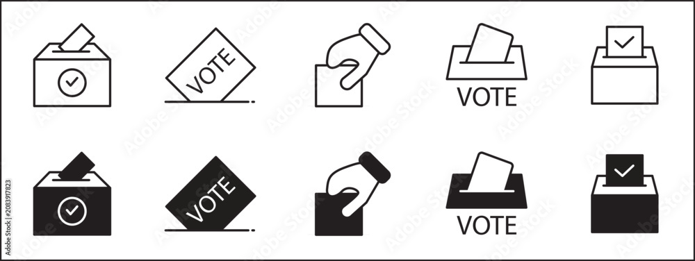 Fototapeta premium Voting Box Icon Set, Democratic Election Ballot and Political Choice Poll Vector Symbols