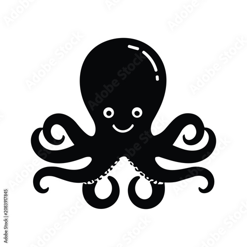Foto Octopus Silhouette with Curved Tentacles on White Background