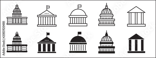 Картината върху платно Municipality Icon Set, City Council Building and Local Government Administrative