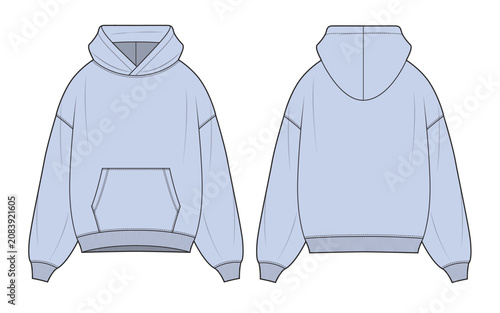Fotografija Heavyweight hoodies front and back view flat drawing vector design mockup template