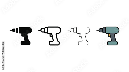 Bild auf Leinwand Set of four different style cordless power drill icons representing solid fill o