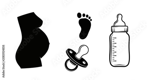 Black Silhouette of Pregnant Woman's Torso - Symbolizing Motherhood and New Life