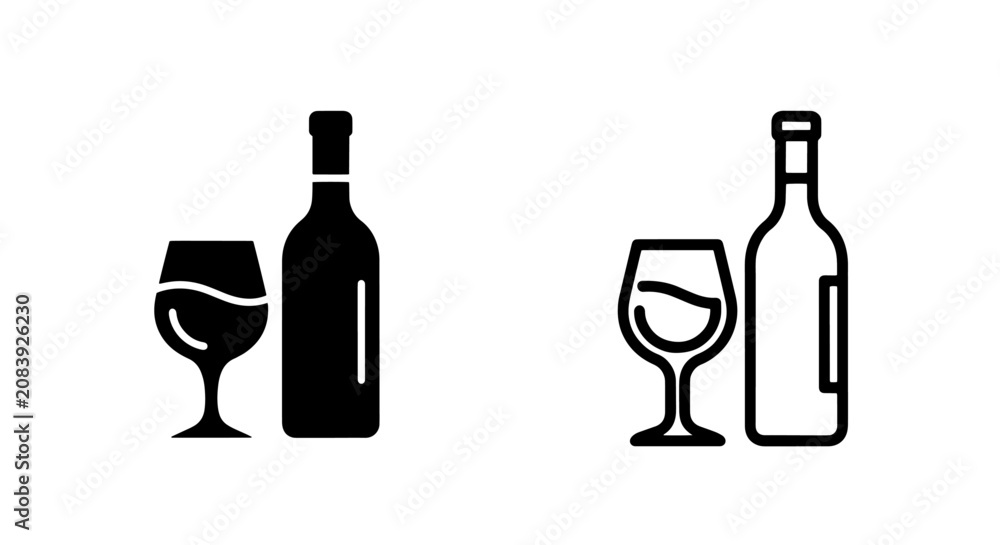 Fototapeta premium Wine bottle and glass icon set with beverage restaurant pictogram