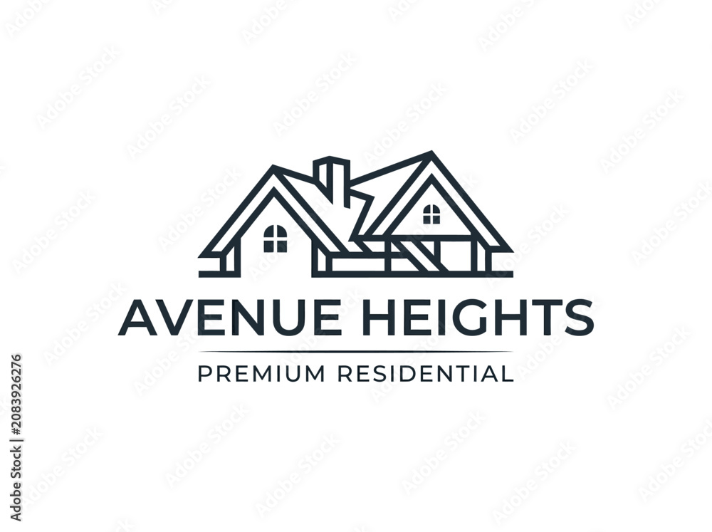 Fototapeta premium Modern line art house logo representing premium residential real estate, architectural services, and elegant property development branding, ideal for luxury housing projects
