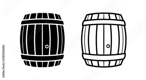 Foto Wooden barrel with side taphole vector icons set container isolated