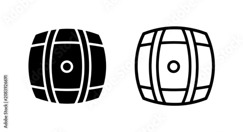 Schilderij op canvas Horizontal wooden barrel storage icons set with horizontal, container