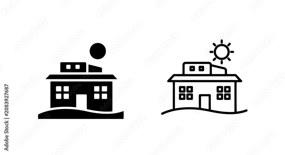 Obraz premium Modern house with solar panels icon set vector graphics, sustainable