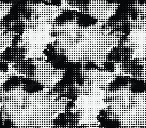 Abstract monochrome camouflage texture with organic black and white halftone dots pattern dynamic abstract composition eps10