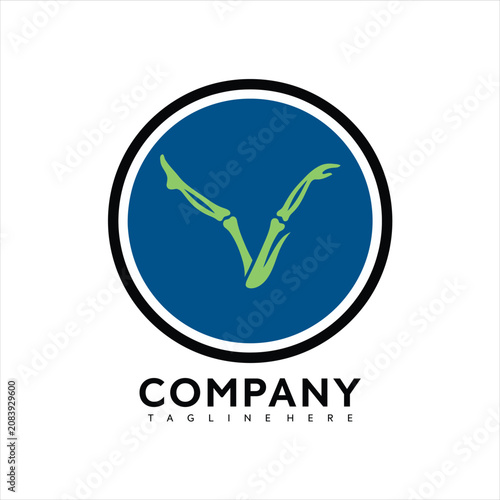 Modern company logo design featuring a blue circle with a green checkmark made of bones and a black border on a white background for business branding and identity purposes.