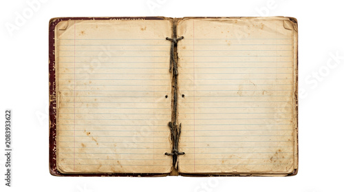 Vintage notebook with blank pages open.