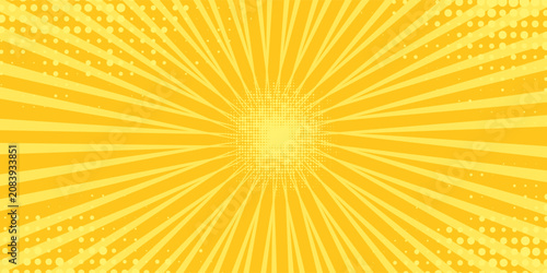 Fotografie Comic concentrated lines and star in yellow color background frame