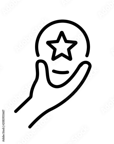 Hand holding a coin with a star, symbolizing reward, achievement, or success