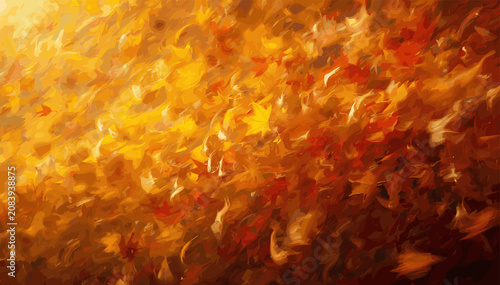 Schilderij op canvas A vibrant, impressionistic swirl of autumn leaves caught in a golden sunbeam, evoking a sense of warmth and movement