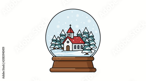 Snow globe with winter village scene.