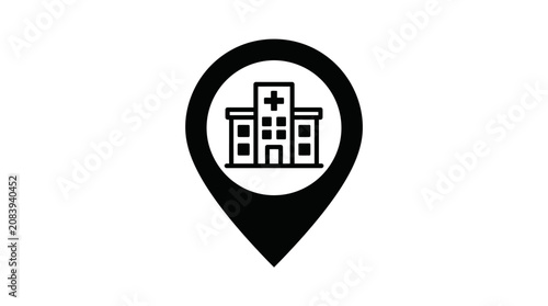 Medical facility location marker icon.