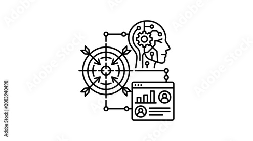 A line icon depicting business strategy and data analysis.