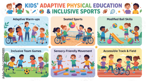 Kids Adaptive Physical Education and Inclusive Sports Illustration.