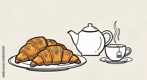 Golden Crescents, Steaming Brew: A Morning's Gentle Sketch