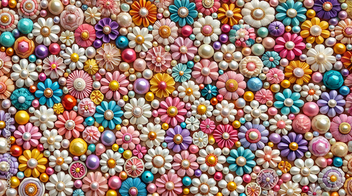 Colorful Candy Beads and Sprinkles Texture on White Background Bright Multicolored Round Plastic Beads Pattern for Fun Decoration