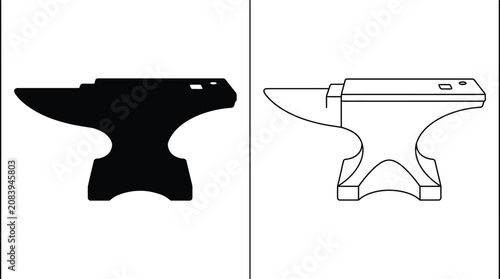 Anvil Flat Vector Icon in Black Silhouette and Outline with a Simple Minimalist Design